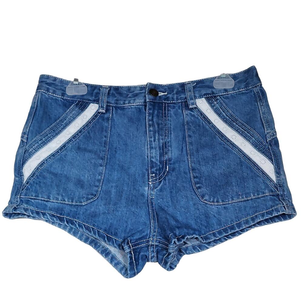 FREE PEOPLE Shorts Denim Jean Shorts Medium Wash Lace High Waisted Size 29